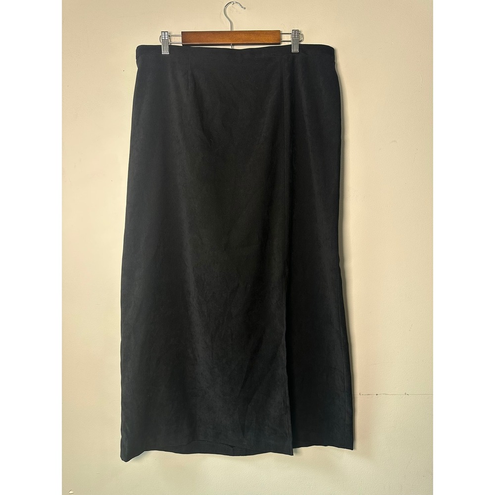 Vintage 90s Giorgio Fiorlini Black Faux Suede Maxi Skirt High Waist 18W Curvy